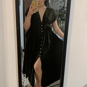 Free People Cotton Button Tie Waist Maxi Dress